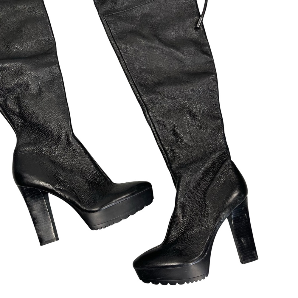 Calvin Klein Brynn Boots Thigh High Black Leather 7 OTK Designer - Picture 2 of 8